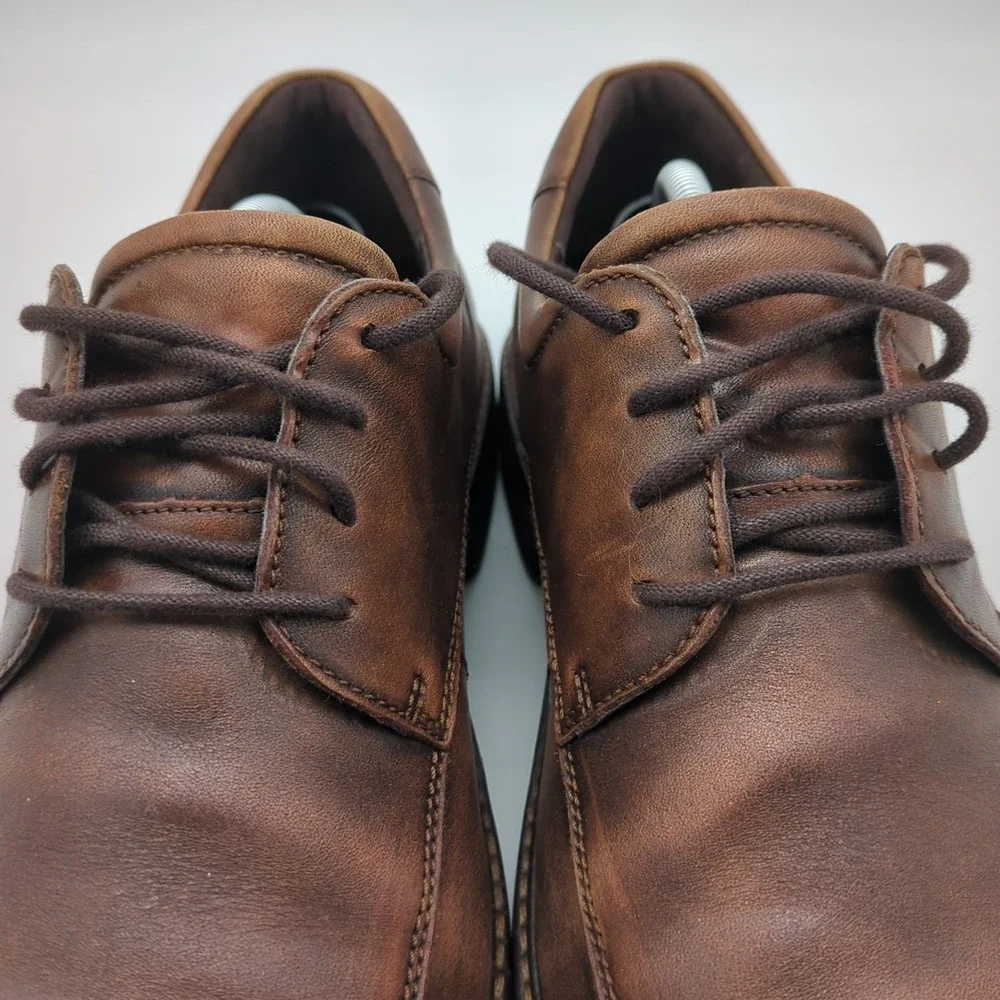 Ecco Holton Apron Toe Dress Shoes Mens 10 Brown Leather Oxford Lace Up EU 44